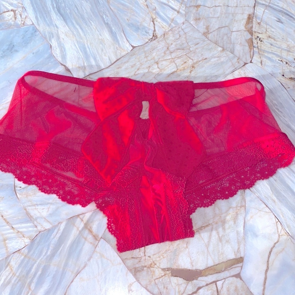 Victoria Secret Very Sexy Lace-up Vintage Cheeky Lace Trim Satin Thong Panty S